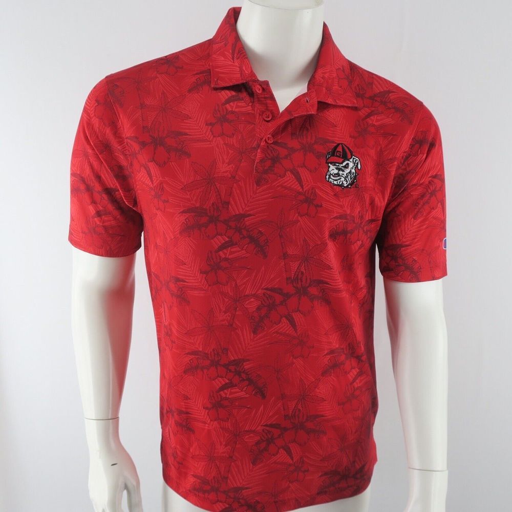 Champion UGA Georgia Bulldogs Hawaiian Golf Polo Shirt‎ Men's Small Red